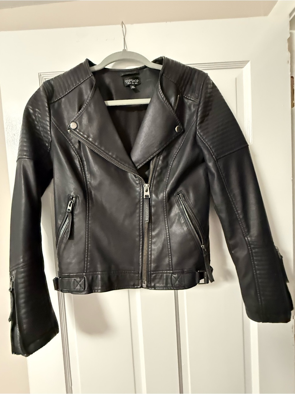 Topshop Black Vegan Leather Quilted Moto Jacket XS/Size2